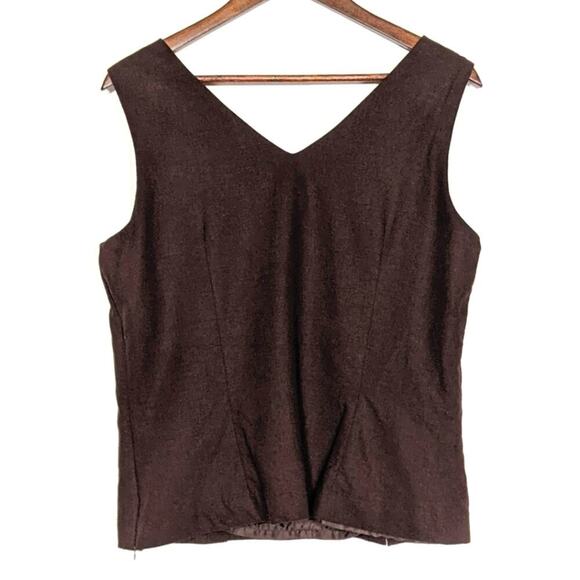 VTG 90s Brown Linen Sleeveless Floral Embroidered Crop Blouse Tank Neck Boho 14 - Picture 5 of 8